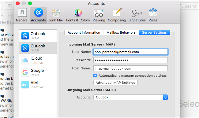 outgoing server for gmail outlook mac setting